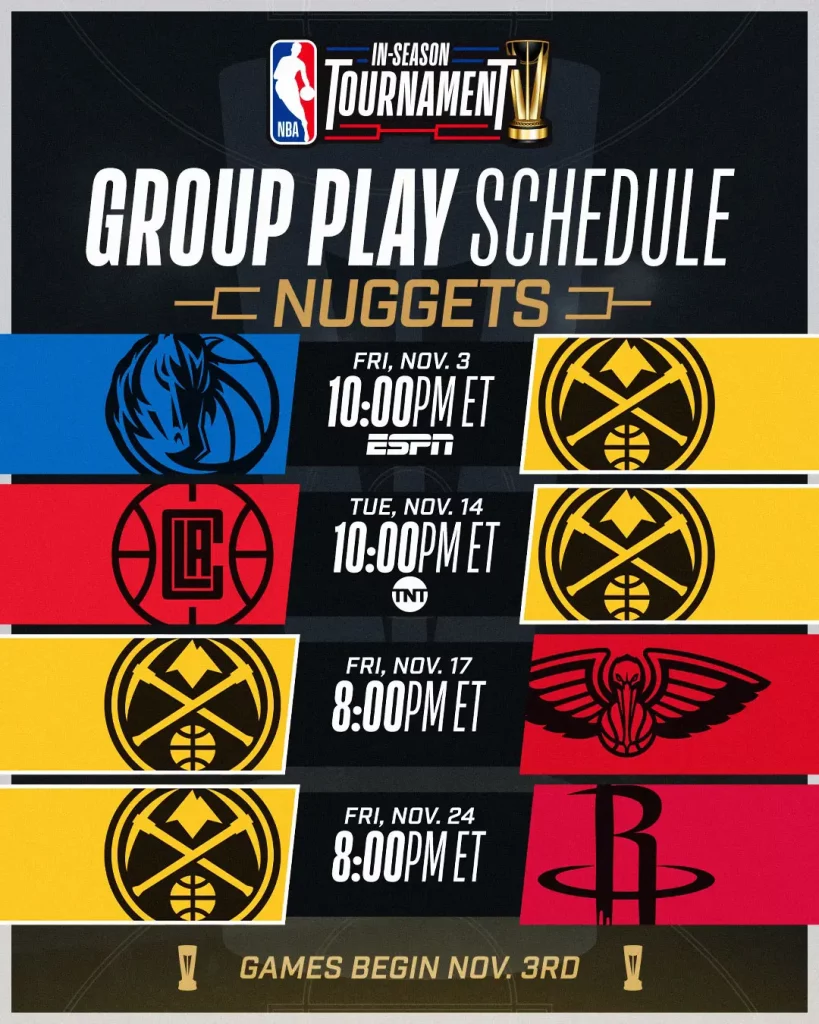 nba in season tournament Denver Nuggets Schedule west group B